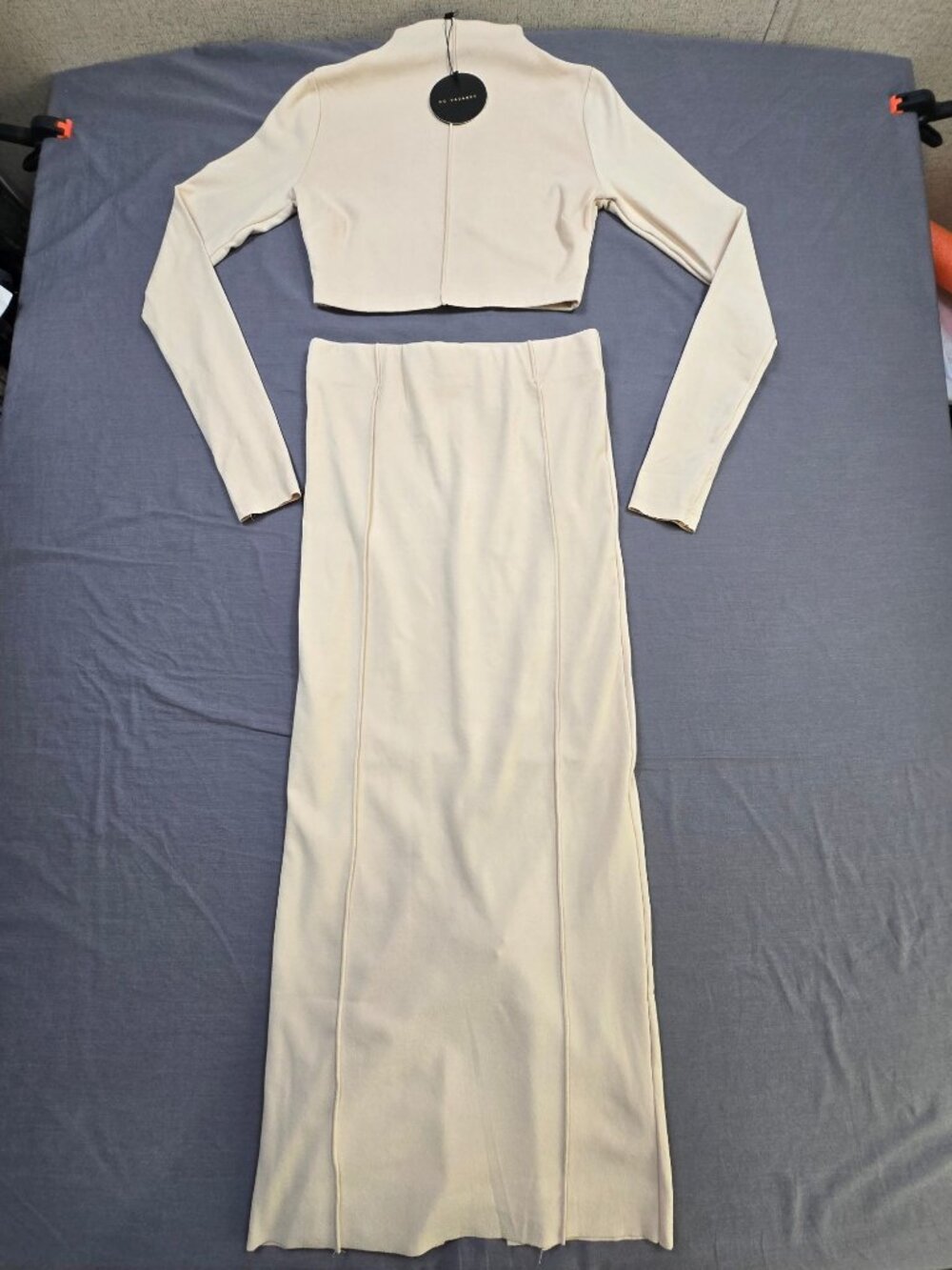 NEW No Vacancy Large Two-Piece Set Beige High Neck Cropped Top & Maxi Skirt